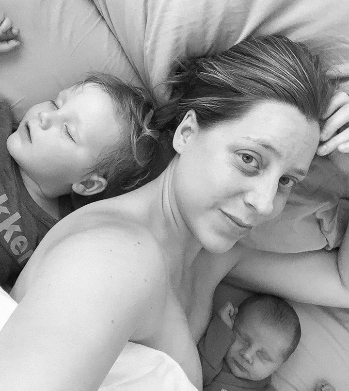 The author two weeks postpartum with her second child.