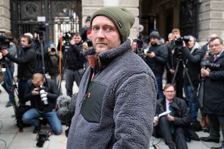 Richard Ratcliffe, the husband of Iranian detainee Nazanin Zaghari-Ratcliffe, speaks to the media outside the the Foreign, Commonwealth and Development Office following a meeting with minister James Cleverly.