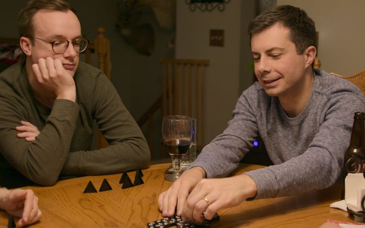 Chasten (left) and Pete Buttigieg in "Mayor Pete," which debuts Friday on Amazon Prime.
