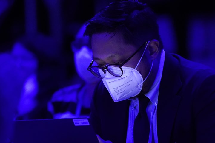 A delegate attends a panel discussion on coal hosted by the powering past coal alliance on November 04, 2021 in Glasgow, Scotland.