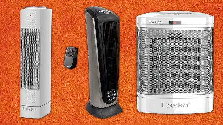 Space heaters are an alternative to central heating. Left to right: Lasko's CT14102 slim ceramic tower heater, digital ceramic tower heater, and small portable ceramic space heater.