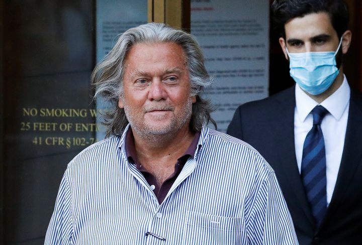 Former White House chief strategist Steve Bannon, seen in 2020, was indicted on two counts of criminal contempt of Congress Friday for refusing to cooperate with the House committee’s investigation into the Jan. 6 riot.