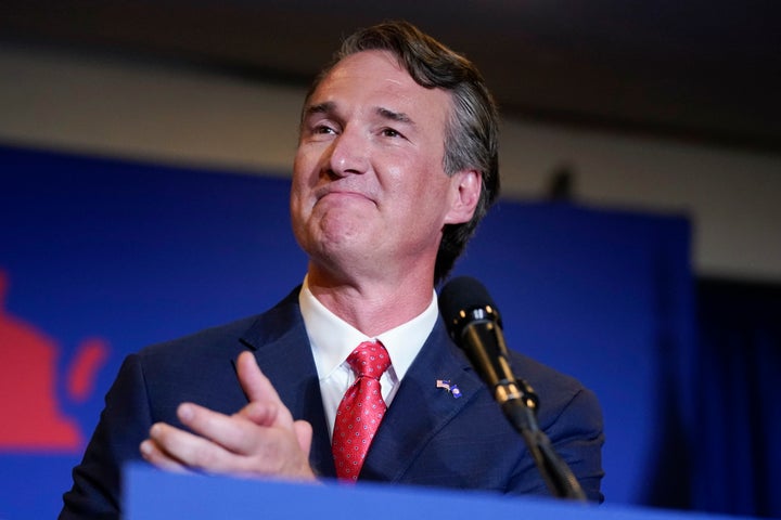 Virginia Gov.-elect Glenn Youngkin (R) celebrates on election night in Chantilly, Virginia.