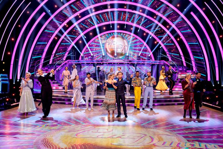 The cast of Strictly Come Dancing pictured in the studio last week