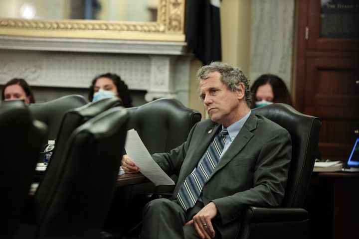 Sen. Sherrod Brown (D-Ohio) listens during a business meeting with the Senate Committee on Veteran Affairs on Capitol Hill on Oct. 20 in Washington, D.C.