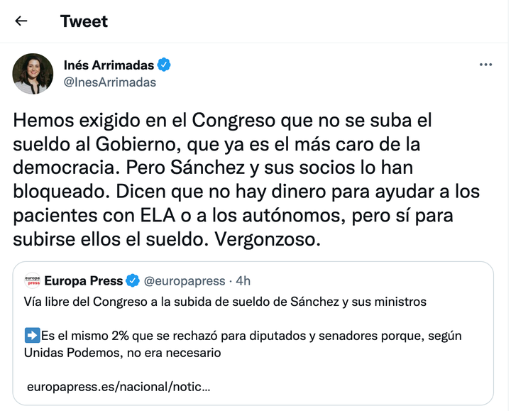 Tuit de Inés Arrimadas.