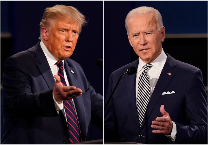 This combination of Sept. 29, 2020, file photos shows former President Donald Trump, left, and now-President Joe Biden during the first presidential debate at Case Western University and Cleveland Clinic, in Cleveland, Ohio.