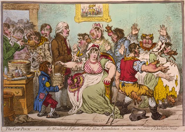 σκίτσο του 1802 από τον James Gilray για τους αντιεμβολιαστές της
