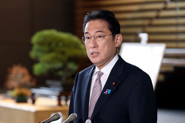 Japan's Prime Minister Fumio Kishida speaks to the media at his office in Tokyo on November 19, 2021....