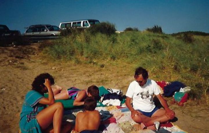 The author (left) with her brother and their families on vacation on Cape Cod in 1983.