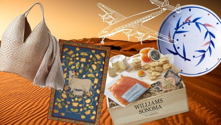 Woven bags from the Guapi region of Columbia, triple cream bries from France and meticulously painted wall hangings depicting sacred cows from India are all included in this travel-themed list of gifts.