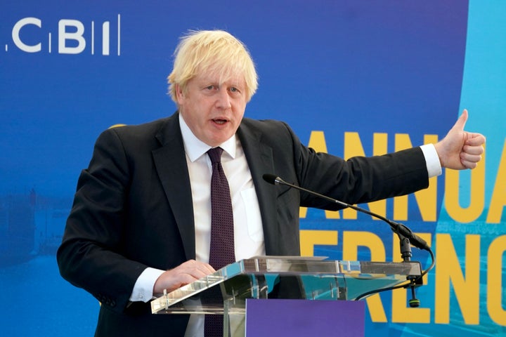 Prime Minister Boris Johnson speaking about social care plans at the CBI annual conference in Newcastle upon Tyne.