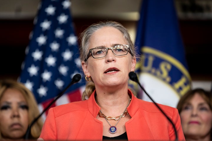 Rep. Carolyn Bourdeaux (D-Ga.) at a July 21 news conference introducing the Medicaid Saves Lives Act. Republican redistricting in Georgia has turned her reelection bid into a contest against a fellow Democrat.