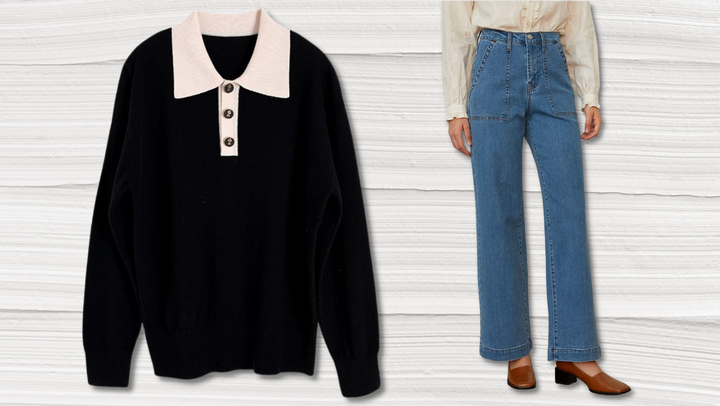 Simple Retro's <a href="https://go.skimresources.com/?id=38395X987171&xs=1&xcust=cyberweekfashiondeals-KristenAdaway-112221-&url=https%3A%2F%2Fwww.simpleretro.com%2Fcollections%2Fview-all%2Fproducts%2Fselena-sweater-black-11519%3Fvariant%3D37668063838394" target="_blank" role="link" rel="sponsored" class=" js-entry-link cet-external-link" data-vars-item-name="Selena polo contrast collar 100% wool knit sweater" data-vars-item-type="text" data-vars-unit-name="619be510e4b025be1adf9c72" data-vars-unit-type="buzz_body" data-vars-target-content-id="https://go.skimresources.com/?id=38395X987171&xs=1&xcust=cyberweekfashiondeals-KristenAdaway-112221-&url=https%3A%2F%2Fwww.simpleretro.com%2Fcollections%2Fview-all%2Fproducts%2Fselena-sweater-black-11519%3Fvariant%3D37668063838394" data-vars-target-content-type="url" data-vars-type="web_external_link">Selena polo contrast collar 100% wool knit sweater</a> and <a href="https://go.skimresources.com/?id=38395X987171&xs=1&xcust=cyberweekfashiondeals-KristenAdaway-112221-&url=https%3A%2F%2Fwww.simpleretro.com%2Fcollections%2Fview-all%2Fproducts%2Fariel-wide-leg-jeans" target="_blank" role="link" rel="sponsored" class=" js-entry-link cet-external-link" data-vars-item-name="Ariel high straight jeans. " data-vars-item-type="text" data-vars-unit-name="619be510e4b025be1adf9c72" data-vars-unit-type="buzz_body" data-vars-target-content-id="https://go.skimresources.com/?id=38395X987171&xs=1&xcust=cyberweekfashiondeals-KristenAdaway-112221-&url=https%3A%2F%2Fwww.simpleretro.com%2Fcollections%2Fview-all%2Fproducts%2Fariel-wide-leg-jeans" data-vars-target-content-type="url" data-vars-type="web_external_link">Ariel high straight jeans. </a>