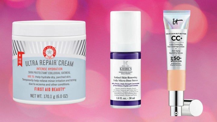 <a href="https://go.skimresources.com/?id=38395X987171&xs=1&xcust=cyberweekbeauty-TessaFlores-112321-&url=https%3A%2F%2Fwww.firstaidbeauty.com%2Fskin-care-products%2Fmoisturizers%2Fultra-repair-cream" target="_blank" role="link" rel="sponsored" class=" js-entry-link cet-external-link" data-vars-item-name="First Aid Beauty Ultra Repair Cream" data-vars-item-type="text" data-vars-unit-name="619d4efee4b0451e5500703c" data-vars-unit-type="buzz_body" data-vars-target-content-id="https://go.skimresources.com/?id=38395X987171&xs=1&xcust=cyberweekbeauty-TessaFlores-112321-&url=https%3A%2F%2Fwww.firstaidbeauty.com%2Fskin-care-products%2Fmoisturizers%2Fultra-repair-cream" data-vars-target-content-type="url" data-vars-type="web_external_link">First Aid Beauty Ultra Repair Cream</a>, <a href="https://go.skimresources.com/?id=38395X987171&xs=1&xcust=cyberweekbeauty-TessaFlores-112321-&url=https%3A%2F%2Fwww.kiehls.com%2Fskincare%2Fface-serums%2Fmicro-dose-anti-aging-retinol-serum-with-ceramides-and-peptide%2FWW0154KIE.html" target="_blank" role="link" rel="sponsored" class=" js-entry-link cet-external-link" data-vars-item-name="Kiehl's Micro-dose retinol serum" data-vars-item-type="text" data-vars-unit-name="619d4efee4b0451e5500703c" data-vars-unit-type="buzz_body" data-vars-target-content-id="https://go.skimresources.com/?id=38395X987171&xs=1&xcust=cyberweekbeauty-TessaFlores-112321-&url=https%3A%2F%2Fwww.kiehls.com%2Fskincare%2Fface-serums%2Fmicro-dose-anti-aging-retinol-serum-with-ceramides-and-peptide%2FWW0154KIE.html" data-vars-target-content-type="url" data-vars-type="web_external_link">Kiehl's Micro-dose retinol serum</a>, and <a href="https://go.skimresources.com/?id=38395X987171&xs=1&xcust=cyberweekbeauty-TessaFlores-112321-&url=https%3A%2F%2Fwww.itcosmetics.com%2Fmakeup%2Fface-makeup%2Ffoundation%2Fcc-cream-with-spf-50%2FITC_0008.html%3Fdwvar_ITC__0008_shade%3Dneutral_medium%26dwvar_ITC__0008_size%3D1.08%2520fl%2520oz%2520%252F%252032%2520ml" target="_blank" role="link" rel="sponsored" class=" js-entry-link cet-external-link" data-vars-item-name="It Cosmetics' CC+ Cream with SPF50+" data-vars-item-type="text" data-vars-unit-name="619d4efee4b0451e5500703c" data-vars-unit-type="buzz_body" data-vars-target-content-id="https://go.skimresources.com/?id=38395X987171&xs=1&xcust=cyberweekbeauty-TessaFlores-112321-&url=https%3A%2F%2Fwww.itcosmetics.com%2Fmakeup%2Fface-makeup%2Ffoundation%2Fcc-cream-with-spf-50%2FITC_0008.html%3Fdwvar_ITC__0008_shade%3Dneutral_medium%26dwvar_ITC__0008_size%3D1.08%2520fl%2520oz%2520%252F%252032%2520ml" data-vars-target-content-type="url" data-vars-type="web_external_link">It Cosmetics' CC+ Cream with SPF50+</a>