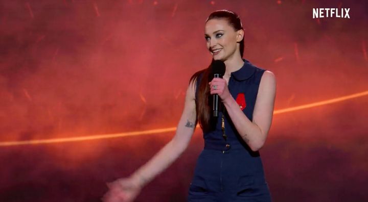 Sophie Turner pictured on stage during the Jonas Brothers Family Roast