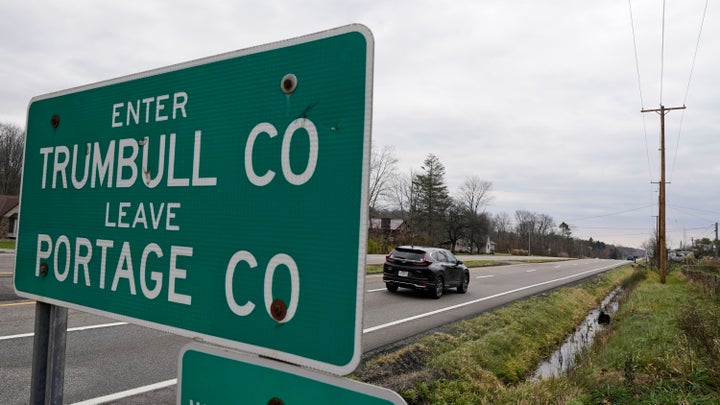 A car enters Trumbull County in this photo from Nov. 17, 2021, near Warren, Ohio.