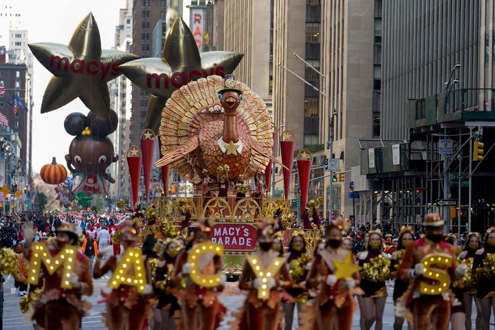 The Tom Turkey float moves down Sixth Avenue during the Macy's Thanksgiving Day Parade in New York on Thursday.