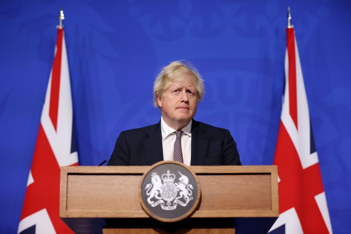 Prime Minister Boris Johnson speaks during a press conference after cases of the new Covid-19 variant were confirmed in the UK. 