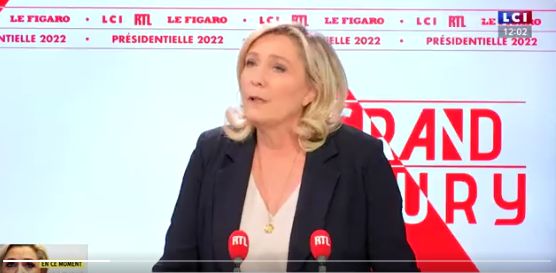 Marine Le Pen sur le plateau du Grand Jury /LCI/Le Figaro dimanche 28