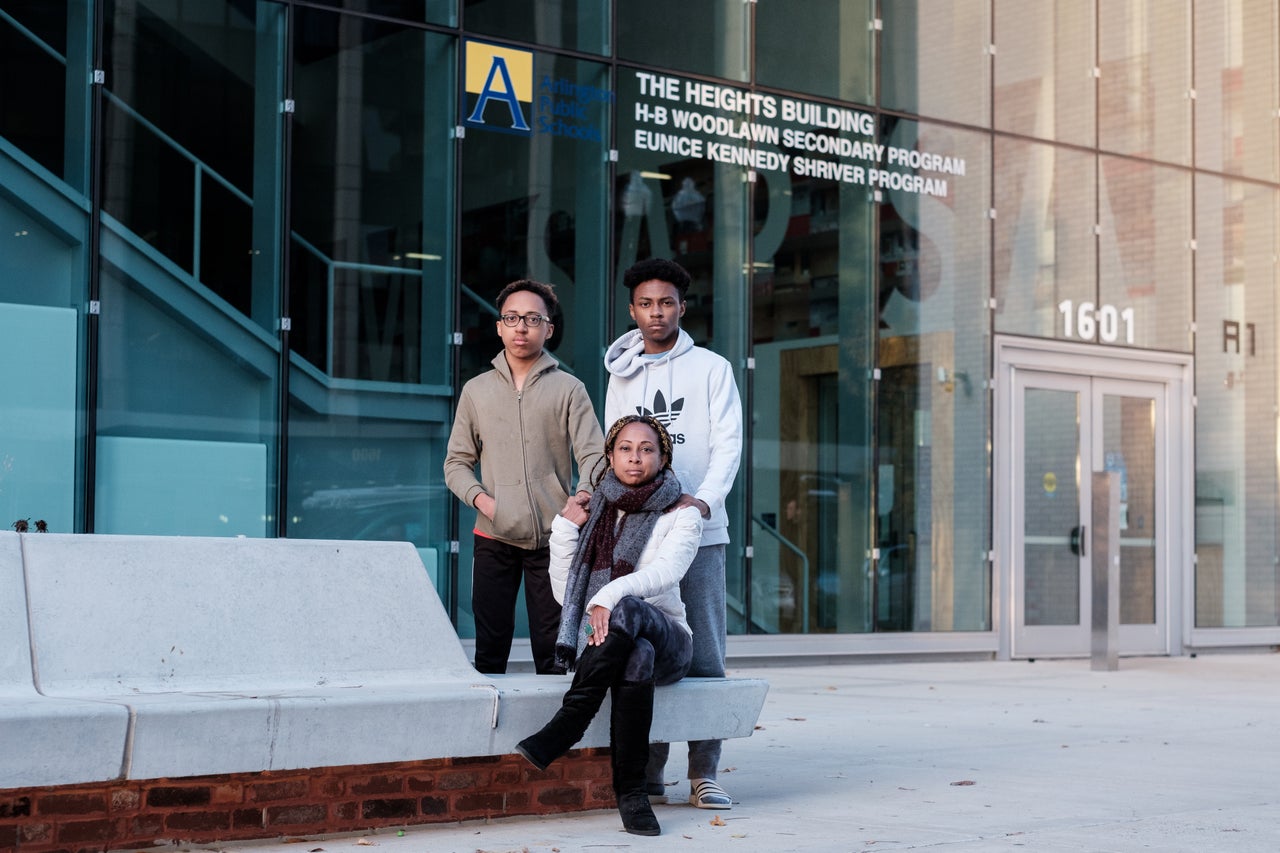 Whytni Kernodle sits for a portrait with her children on Nov. 24 in Arlington, Virginia. Kernodle is a mother of two teenagers educated in Arlington County Public Schools.