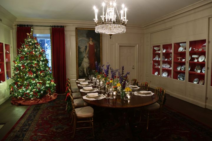 Holiday decorations in the China Room of the White House.