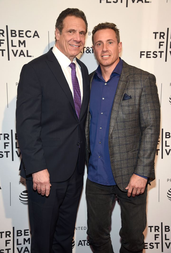 Former New York governor Andrew Cuomo with his brother US TV journalist Chris Cuomo