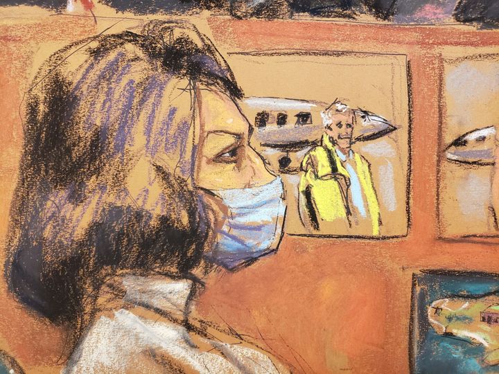 Ghislaine Maxwell is seen in a courtroom sketch in New York City on Tuesday. She has denied the sex abuse allegations against her. 