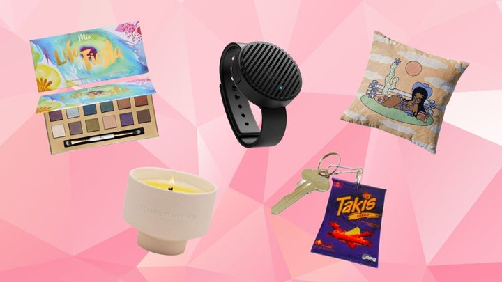 Clockwise from left to right: <a href="https://www.amazon.com/-/es/stores/MiadelMar/Homepage/page/DBD0516B-15CB-4B36-8AE8-95ADE72E7309?tag=griffinwynne-20&ascsubtag=61a68f68e4b025be1aefdc4b%2C-1%2C-1%2Cd%2C0%2C0%2Chp-fil-am%3D0%2C0%3A0%2C0%2C0%2C0" target="_blank" role="link" data-amazon-link="true" rel="sponsored" class=" js-entry-link cet-external-link" data-vars-item-name="Eyeshadow palette from Mia del Mar," data-vars-item-type="text" data-vars-unit-name="61a68f68e4b025be1aefdc4b" data-vars-unit-type="buzz_body" data-vars-target-content-id="https://www.amazon.com/-/es/stores/MiadelMar/Homepage/page/DBD0516B-15CB-4B36-8AE8-95ADE72E7309?tag=griffinwynne-20&ascsubtag=61a68f68e4b025be1aefdc4b%2C-1%2C-1%2Cd%2C0%2C0%2Chp-fil-am%3D0%2C0%3A0%2C0%2C0%2C0" data-vars-target-content-type="url" data-vars-type="web_external_link" data-vars-subunit-name="article_body" data-vars-subunit-type="component" data-vars-position-in-subunit="0">Eyeshadow palette from Mia del Mar,</a><a href="https://www.amazon.com/-/es/stores/TECH-LIFE/P%C3%83%C2%A1ginadeinicio/page/A35AB436-4B70-4CB8-A7D1-ADEAE7D5B22F?tag=griffinwynne-20&ascsubtag=61a68f68e4b025be1aefdc4b%2C-1%2C-1%2Cd%2C0%2C0%2Chp-fil-am%3D0%2C0%3A0%2C0%2C0%2C0" target="_blank" role="link" data-amazon-link="true" rel="sponsored" class=" js-entry-link cet-external-link" data-vars-item-name="Boomband from Tech-Life" data-vars-item-type="text" data-vars-unit-name="61a68f68e4b025be1aefdc4b" data-vars-unit-type="buzz_body" data-vars-target-content-id="https://www.amazon.com/-/es/stores/TECH-LIFE/P%C3%83%C2%A1ginadeinicio/page/A35AB436-4B70-4CB8-A7D1-ADEAE7D5B22F?tag=griffinwynne-20&ascsubtag=61a68f68e4b025be1aefdc4b%2C-1%2C-1%2Cd%2C0%2C0%2Chp-fil-am%3D0%2C0%3A0%2C0%2C0%2C0" data-vars-target-content-type="url" data-vars-type="web_external_link" data-vars-subunit-name="article_body" data-vars-subunit-type="component" data-vars-position-in-subunit="1">Boomband from Tech-Life</a>, <a href="https://shareasale.com/r.cfm?b=999&u=2986930&m=54885&afftrack=Latinxhispanicgifts-griffinwynne-120121-&urllink=valfre.com%2F" target="_blank" role="link" rel="sponsored" class=" js-entry-link cet-external-link" data-vars-item-name="pillow from Valfré" data-vars-item-type="text" data-vars-unit-name="61a68f68e4b025be1aefdc4b" data-vars-unit-type="buzz_body" data-vars-target-content-id="https://shareasale.com/r.cfm?b=999&u=2986930&m=54885&afftrack=Latinxhispanicgifts-griffinwynne-120121-&urllink=valfre.com%2F" data-vars-target-content-type="url" data-vars-type="web_external_link" data-vars-subunit-name="article_body" data-vars-subunit-type="component" data-vars-position-in-subunit="2">pillow from Valfré</a>, <a href="https://go.skimresources.com/?id=38395X987171&xs=1&xcust=Latinxhispanicgifts-griffinwynne-120121-&url=https%3A%2F%2Fceremonia.com%2Fcollections%2Fmeet-your-new-hair-ritual" target="_blank" role="link" rel="sponsored" class=" js-entry-link cet-external-link" data-vars-item-name="candle from Ceremonia" data-vars-item-type="text" data-vars-unit-name="61a68f68e4b025be1aefdc4b" data-vars-unit-type="buzz_body" data-vars-target-content-id="https://go.skimresources.com/?id=38395X987171&xs=1&xcust=Latinxhispanicgifts-griffinwynne-120121-&url=https%3A%2F%2Fceremonia.com%2Fcollections%2Fmeet-your-new-hair-ritual" data-vars-target-content-type="url" data-vars-type="web_external_link" data-vars-subunit-name="article_body" data-vars-subunit-type="component" data-vars-position-in-subunit="3">candle from Ceremonia</a> and <a href="https://www.awin1.com/cread.php?awinmid=6220&awinaffid=837483&clickref=Latinxhispanicgifts-griffinwynne-120121-&ued=https%3A%2F%2Fwww.etsy.com%2Fshop%2FCandysKloset%3Fref%3Dsimple-shop-header-name%26listing_id%3D560489003%26section_id%3D20120090" target="_blank" role="link" rel="sponsored" class=" js-entry-link cet-external-link" data-vars-item-name="Takis key chain from Candys Kloset on Etsy" data-vars-item-type="text" data-vars-unit-name="61a68f68e4b025be1aefdc4b" data-vars-unit-type="buzz_body" data-vars-target-content-id="https://www.awin1.com/cread.php?awinmid=6220&awinaffid=837483&clickref=Latinxhispanicgifts-griffinwynne-120121-&ued=https%3A%2F%2Fwww.etsy.com%2Fshop%2FCandysKloset%3Fref%3Dsimple-shop-header-name%26listing_id%3D560489003%26section_id%3D20120090" data-vars-target-content-type="url" data-vars-type="web_external_link" data-vars-subunit-name="article_body" data-vars-subunit-type="component" data-vars-position-in-subunit="4">Takis key chain from Candys Kloset on Etsy</a>.