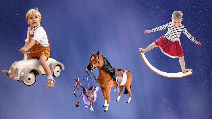 From left to right: <a href="https://go.skimresources.com/?id=38395X987171&xs=1&xcust=toys-for-kids-gift-guide-lourdes-uribe-120221-&url=https%3A%2F%2Fwww.thetot.com%2Fproduct%2Fbaghera-speedster%2F%3Fattribute_pa_color%3Dsilk-grey%26tot-i18n-country%3DUS%26gclid%3DCj0KCQiA15yNBhDTARIsAGnwe0VSHrfUzGMXnT7RDaA9VlF0zYaNLfiWNv7BJwc9UuCxwc5G6kX8S6gaAgJEEALw_wcB" target="_blank" role="link" rel="sponsored" class=" js-entry-link cet-external-link" data-vars-item-name="Speedster" data-vars-item-type="text" data-vars-unit-name="61a53f91e4b025be1aed5b7b" data-vars-unit-type="buzz_body" data-vars-target-content-id="https://go.skimresources.com/?id=38395X987171&xs=1&xcust=toys-for-kids-gift-guide-lourdes-uribe-120221-&url=https%3A%2F%2Fwww.thetot.com%2Fproduct%2Fbaghera-speedster%2F%3Fattribute_pa_color%3Dsilk-grey%26tot-i18n-country%3DUS%26gclid%3DCj0KCQiA15yNBhDTARIsAGnwe0VSHrfUzGMXnT7RDaA9VlF0zYaNLfiWNv7BJwc9UuCxwc5G6kX8S6gaAgJEEALw_wcB" data-vars-target-content-type="url" data-vars-type="web_external_link" data-vars-subunit-name="article_body" data-vars-subunit-type="component" data-vars-position-in-subunit="0">Speedster</a> from The Tot, <a href="https://go.skimresources.com/?id=38395X987171&xs=1&xcust=toys-for-kids-gift-guide-lourdes-uribe-120221-&url=https%3A%2F%2Fwww.maisonette.com%2Fproduct%2F18-doll-fabric-horse-tan" target="_blank" role="link" rel="sponsored" class=" js-entry-link cet-external-link" data-vars-item-name="play horse" data-vars-item-type="text" data-vars-unit-name="61a53f91e4b025be1aed5b7b" data-vars-unit-type="buzz_body" data-vars-target-content-id="https://go.skimresources.com/?id=38395X987171&xs=1&xcust=toys-for-kids-gift-guide-lourdes-uribe-120221-&url=https%3A%2F%2Fwww.maisonette.com%2Fproduct%2F18-doll-fabric-horse-tan" data-vars-target-content-type="url" data-vars-type="web_external_link" data-vars-subunit-name="article_body" data-vars-subunit-type="component" data-vars-position-in-subunit="1">play horse</a> set from Maisonette, <a href="https://www.amazon.com/Balance-Gentle-Monster-Learning-Classroom/dp/B083KFHKZR?tag=lourdesuribe-20&ascsubtag=61a53f91e4b025be1aed5b7b,-1,-1,d,0,0,hp-fil-am=0" target="_blank" role="link" data-amazon-link="true" rel="sponsored" class=" js-entry-link cet-external-link" data-vars-item-name="wobble board" data-vars-item-type="text" data-vars-unit-name="61a53f91e4b025be1aed5b7b" data-vars-unit-type="buzz_body" data-vars-target-content-id="https://www.amazon.com/Balance-Gentle-Monster-Learning-Classroom/dp/B083KFHKZR?tag=lourdesuribe-20&ascsubtag=61a53f91e4b025be1aed5b7b,-1,-1,d,0,0,hp-fil-am=0" data-vars-target-content-type="url" data-vars-type="web_external_link" data-vars-subunit-name="article_body" data-vars-subunit-type="component" data-vars-position-in-subunit="2">wobble board</a> from Amazon.