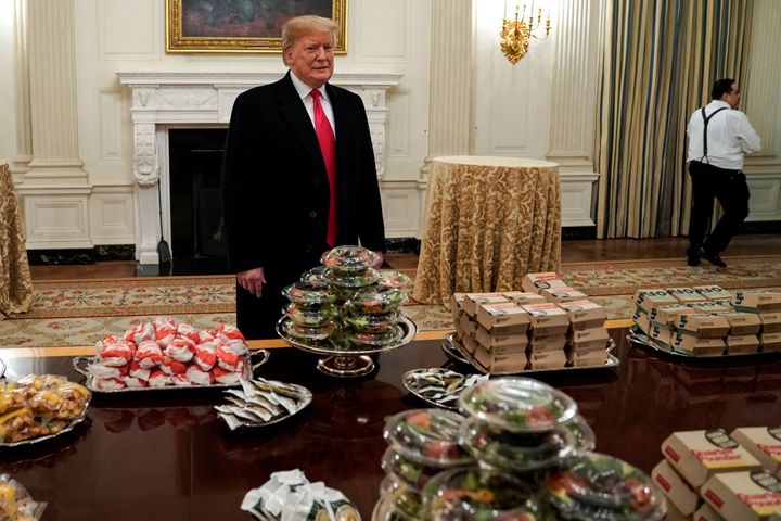 Trump speaks in front of fast food — including Big Macs — provided for the 2018 College Football Playoff National Champion Clemson Tigers.