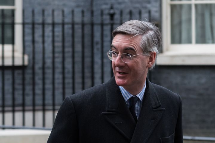 Leader of the House of Commons Jacob Rees-Mogg leaves Downing Street after attending a weekly Cabinet meeting.