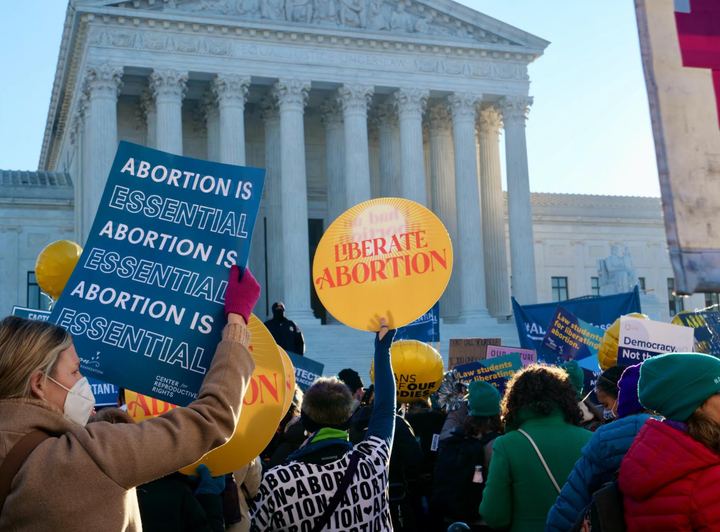 Protestors demonstrate in front of the Supreme Court in Washington, D.C., on Dec. 1, 2021.