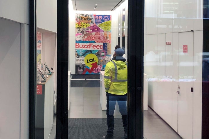 The lobby of BuzzFeed in New York is seen on Thursday, Nov. 19, 2002. (AP Photo/Ted Shaffrey)