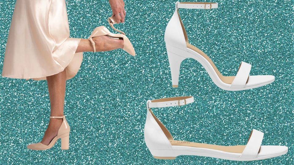 White leather pumps that convert to flats