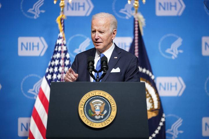 President Joe Biden speaks about the administration's updated response to COVID-19 and the omicron variant at the National Institutes of Health in Bethesda, Maryland, on Thursday. 