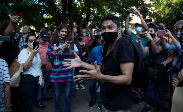 Yunior García, el 27 de noviembre de 2020, durante una protesta ante el Ministerio de Cultura...
