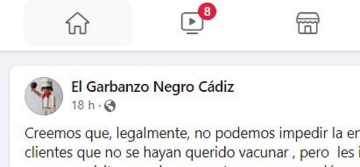 El aviso del restaurante en Facebook.