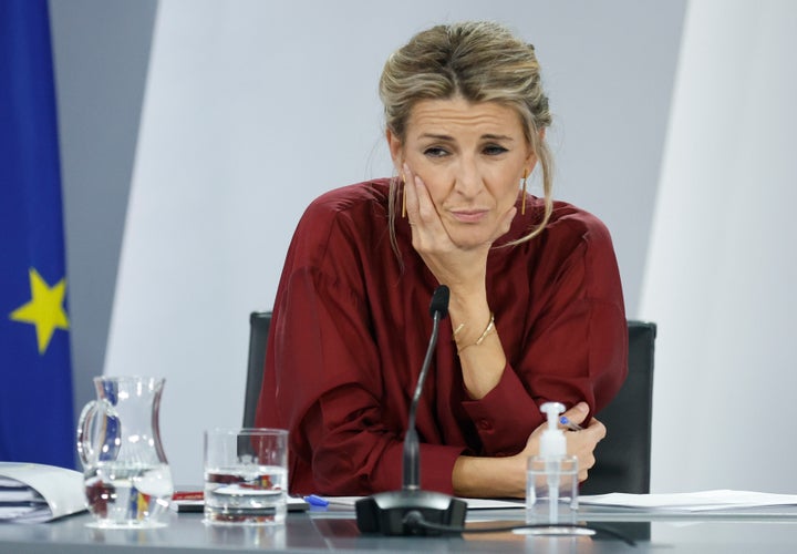 Yolanda Díaz, en la rueda de prensa posterior al consejo de ministros de este viernes.