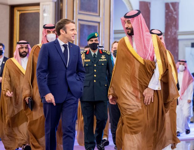 Le prince héritier Mohammed ben Salmane reçoit Emmanuel Macron à Jeddah, e, Arabie...
