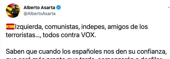 El tuit del diputado de Vox Alberto