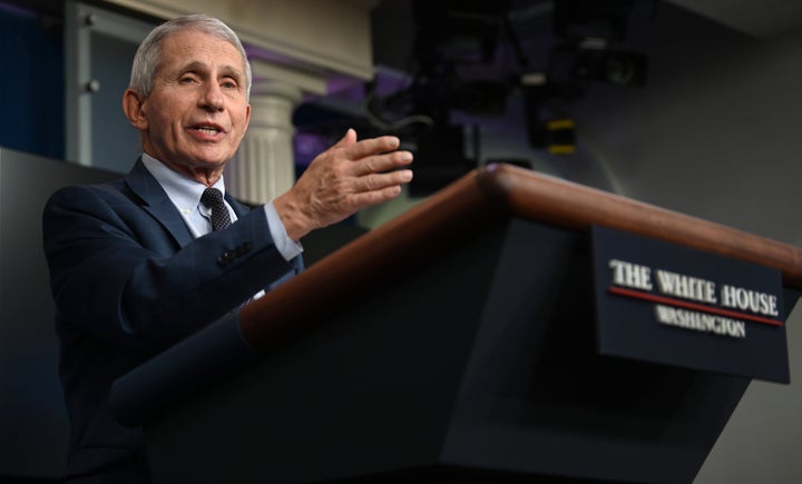 Dr. Anthony Fauci, director of the National Institute of Allergy and Infectious Diseases, gives an update on the omicron COVID-19 variant at the White House on Wednesday.