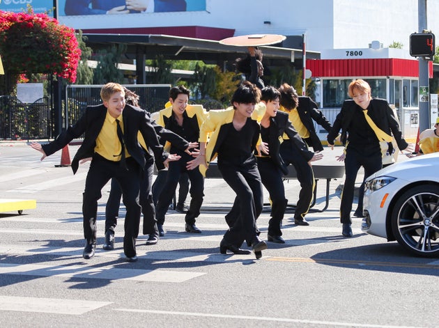 LOS ANGELES, CA - NOVEMBER 23: RM, Jimin, J-Hope, V, Jungkook, Jin and Suga of the K-Pop band BTS are...