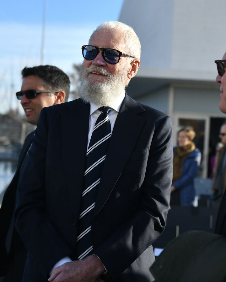 David Letterman attended the unveiling of the bronze sculpture of the likeness of President John F. Kennedy at The Kennedy Center on Saturday.