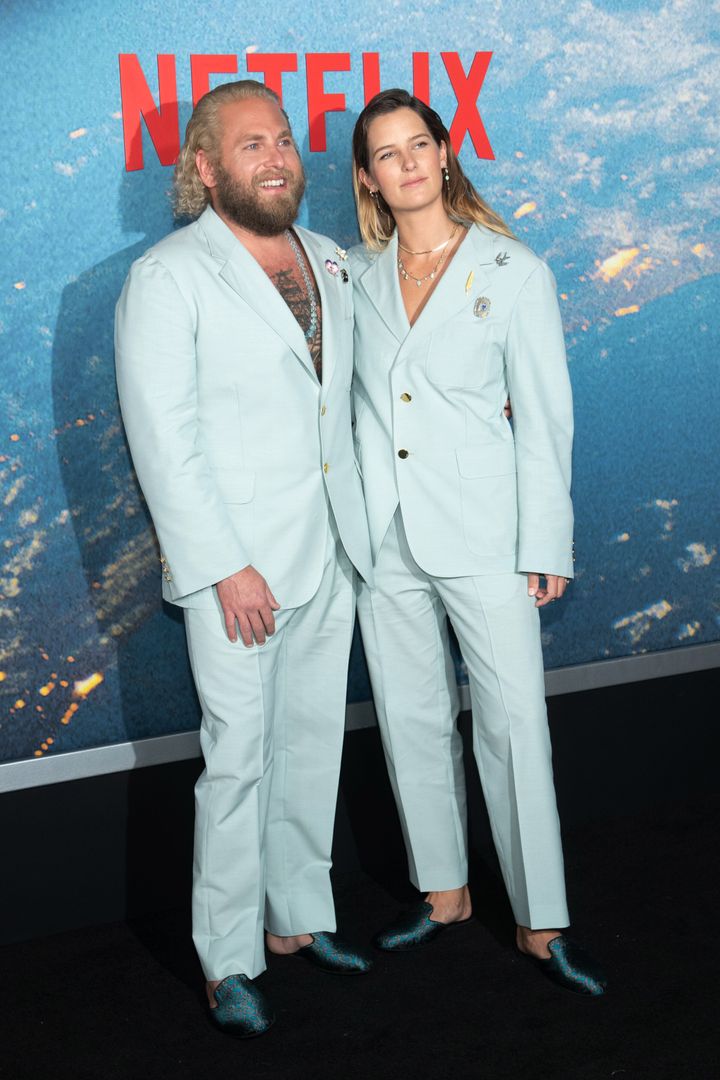 Jonah Hill and Sarah Brady attend the "Don't Look Up" premiere in New York City.