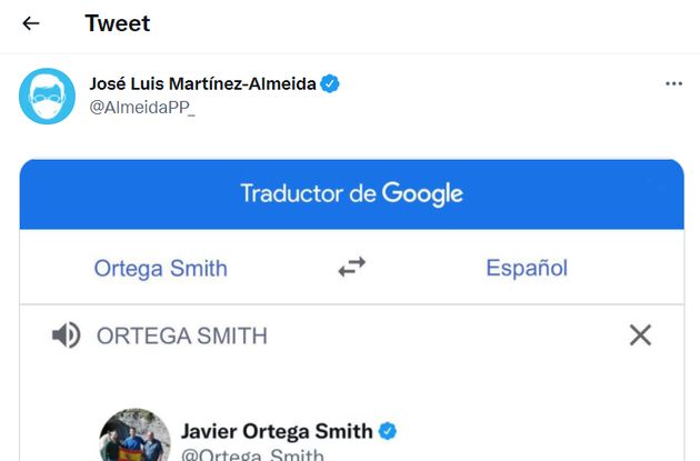 Tuit de Almeida en respuesta a Ortega