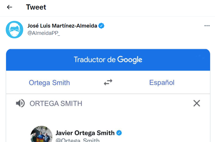 Tuit de Almeida en respuesta a Ortega Smith.