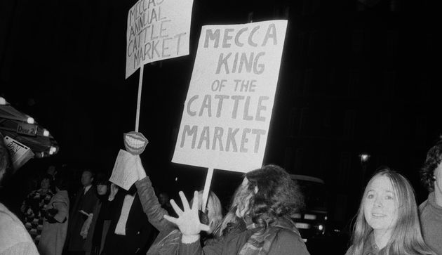Des militantes manifestent contre la tenue de Miss Monde, le 20 novembre 1970, à Londres.