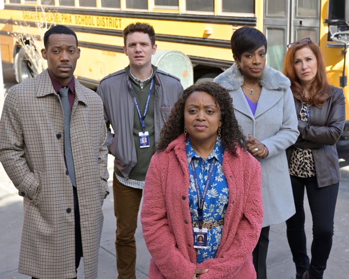 The core group of "Abbott Elementary" teachers includes, from left to right: Gregory Eddie (Tyler James Williams), Jacob Hill (Chris Perfetti), Janine Teagues (Quinta Brunson), Barbara Howard (Sheryl Lee Ralph), and Melissa Schemmenti (Lisa Ann Walter).