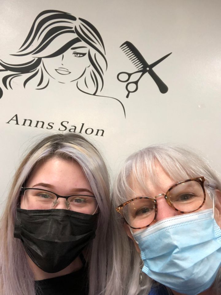 The author (right) with Emily, her hair stylist, at Ann’s Salon in Troy, New York.